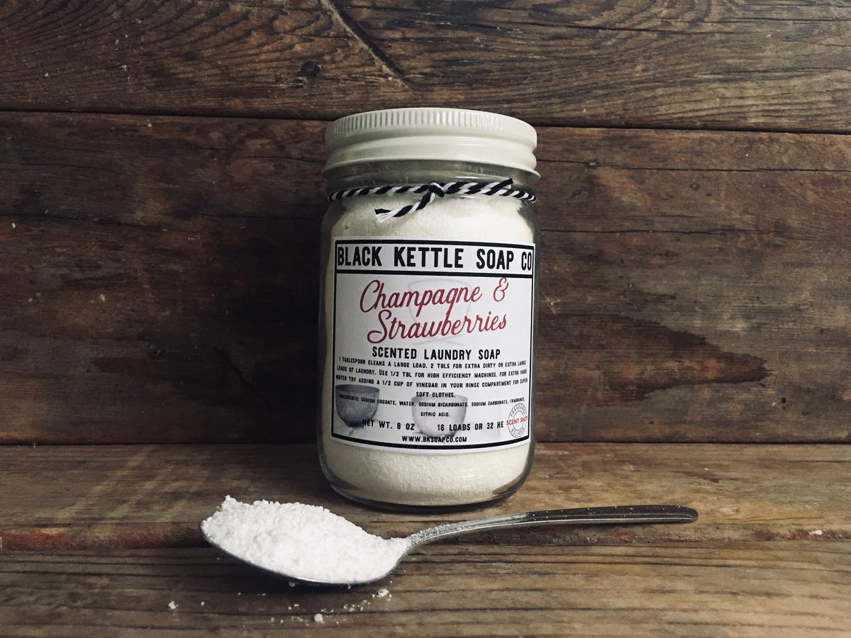 CHAMPAGNE & STRAWBERRIES Mason Jar Laundry Soap Black Kettle Soap Company